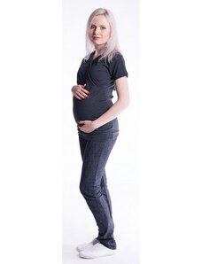 Be MaaMaa Těhotenské a kojící triko s kapucí, kr. rukáv - grafit Velikosti těh moda: S/M