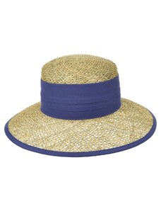 Dámský béžový letní slaměný (mořská tráva) klobouk s modrou stuhou - Seeberger since 1890