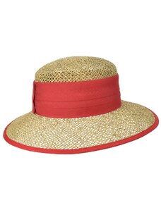 Dámský béžový letní slaměný (mořská tráva) klobouk s červenou stuhou - Seeberger since 1890