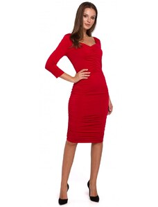 K006 Pletené šaty s řasením - červené