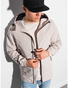 Ombre Clothing Pánská přechodná bunda s kapucí - krémová V1 OM-JANP-22FW-005