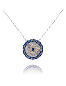 Stříbrný náhrdelník s kruhovým přívěsem plným modrých a čirých zirkonů - Meucci SN021