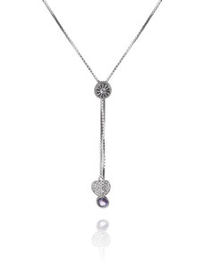Stříbrný náhrdelník se zirkonovým srdcem a drobným ametystem - Meucci SN069