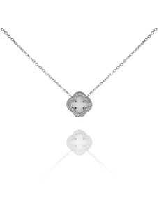Stříbrný náhrdelník s čtyřlístkem ze zirkonů - Meucci SN027/08