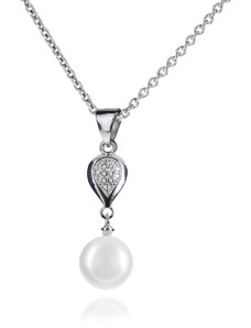 Stylový stříbrný náhrdelník s perlou a zirkony - Meucci SP32N