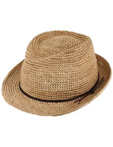Fiebig Trilby Raffia - slaměný béžový klobouk s koženou stuhou