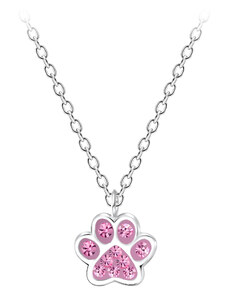 Flor de Cristal Dětský stříbrný náhrdelník s otiskem tlapek - Světle růžový