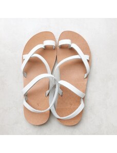 Grecian Sandals White Crossed Strap Leather Sandals