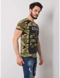 Fashionhunters Khaki camo pánské tričko s potiskem Preston