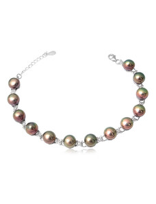 Stříbrný náramek s hnědými říčními perlami a zirkony - Meucci TAB017