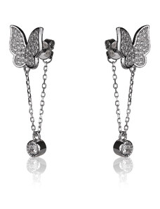Stříbrné náušnice s motýlkem a zirkony - Meucci SE261