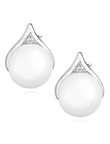 Drobné stříbrné náušnice pecky s perlou a zirkony - Meucci SLE240