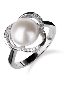 Stříbrný prsten s přírodní perlou a zirkonovým zdobením - Meucci SP71R