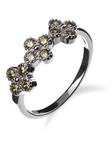 Stříbrný prsten s olivínovými čtyřlístky - Meucci SR128/11