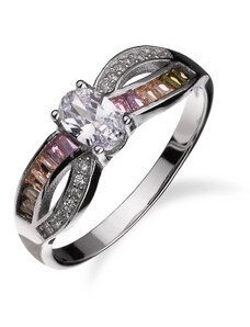 Stříbrný prsten dvojitý s barevnými zirkony - Meucci SR132