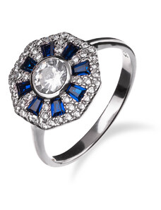 Stříbrný prsten se zirkony a safírovým detailem - Meucci SS239R/01