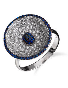 Stříbrný prsten s ozdobou se zirkony a safírem - Meucci SS294R