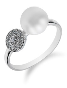 Stříbrný elegantní prsten s perlou a zirkony - Meucci SP33R