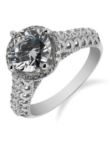 Stříbrný prsten s výrazným zirkonem a drobnými zirkony okolo - Meucci SS84R