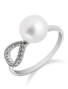 Elegantní jemný stříbrný prsten s perlou a zirkony - Meucci SP43R
