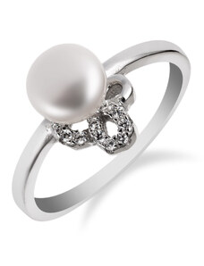 Prsten ze stříbra zdobený přírodní perlou a zirkony - Meucci SP62R