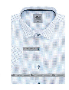 AMJ pánská košile bavlněná, bílá s modrými čárkami VKBR1153, krátký rukáv, regular fit