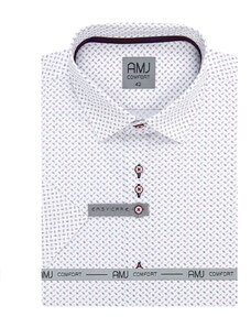 AMJ pánská košile bavlněná, černé a červené tečkované káro na bílé VKBR1140, krátký rukáv, regular fit