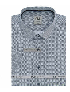 AMJ pánská košile bavlněná, šedo-bílá mozaika VKBR1194, krátký rukáv, regular fit
