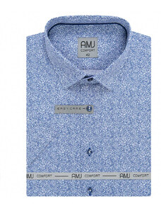 AMJ pánská košile bavlněná, modro-bílé květinové ornamenty VKBR1195, krátký rukáv, regular fit