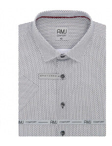AMJ pánská košile bavlněná, bílá s černými puntíky a tečkami VKBR1198, krátký rukáv, regular fit