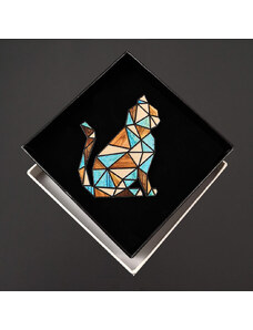 AMADEA Dřevěná brož barevná - kočka, 6x5 cm, český výrobek