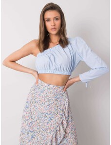 RUE PARIS Svetlomodrý crop top s jedným rukávom