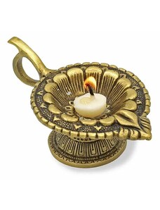 Nefertitis Svícen mosaz na čajové a ghee svíčky Diya Óm - 4 x 12 cm