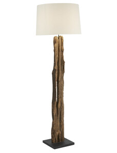Bílá bavlněná stojací lampa Kave Home Powell 175 cm s dřevěnou podstavou