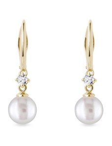 Zlaté náušnice s perlou a diamanty KLENOTA K0625013