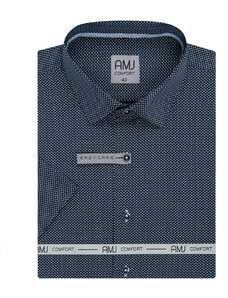 AMJ pánská košile bavlněná, tmavě modrá s bílými měsíčky a tečkami VKBR1201, krátký rukáv, regular fit