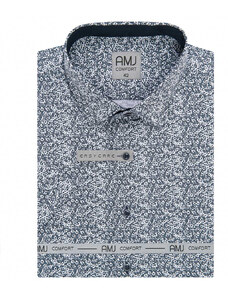 AMJ pánská košile bavlněná, šedo-bílá hadí vzor VKBR1202, krátký rukáv, regular fit