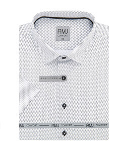 AMJ pánská košile bavlněná, bílá s černými měsíčky a tečkami VKBR1204, krátký rukáv, regular fit
