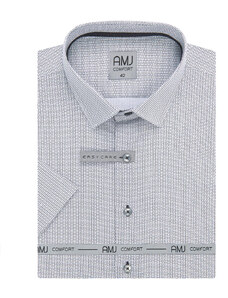 AMJ pánská košile bavlněná, bílo-šedá kostkovaná VKBR1199, krátký rukáv, regular fit