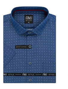 AMJ pánská košile, modrá puntíkovaná VKR1126, krátký rukáv, regular fit