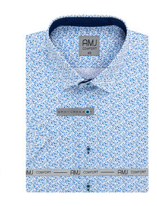 AMJ pánská košile bavlněná, modro-bílá mramorová kostka VKBR1208, krátký rukáv, regular fit