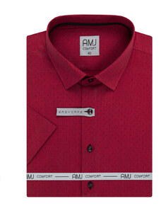 AMJ pánská košile bavlněná, červená s křížky a tečkami VKBR1210, krátký rukáv, regular fit