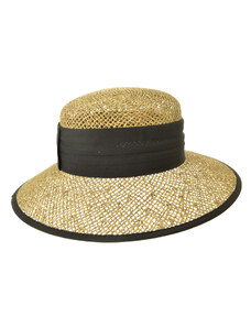 Dámský béžový letní slaměný (mořská tráva) klobouk s černou stuhou - Seeberger since 1890