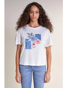 SALSA dámské bílé tričko s květinami FLORAL GRAPHIC T-SHIRT