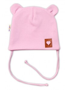 Bavlněná dvouvrstvá čepice s oušky na zavazování TEDDY - růžová, Baby Nellys Velikost koj oblečení: 56-62 (0-3m)