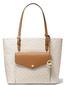 Michael Kors Kabelka Jet Set Large Logo Pocket Tote Bag Vanilla Acorn