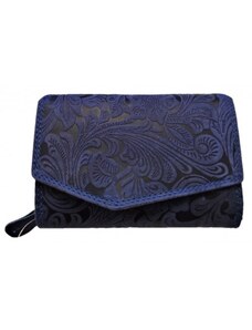 Dámská kožená peněženka květy BLUE