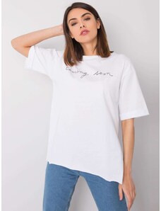 Fashionhunters Bílé tričko s nápisem Riley RUE PARIS