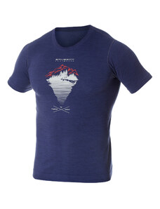 Brubeck pánské tričko krátký rukáv Outdoor wool blue hory