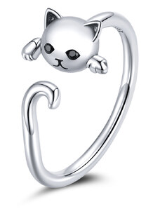 Emporial stříbrný nastavitelný prsten Roztomilá kočka SCR707